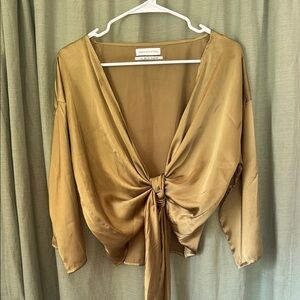 Urban Outfitters Satin Gold Tie-Front Blouse